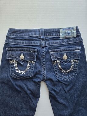True Religion Dark Blue Skinny Jeans with Rhinestone Pockets- Size 25